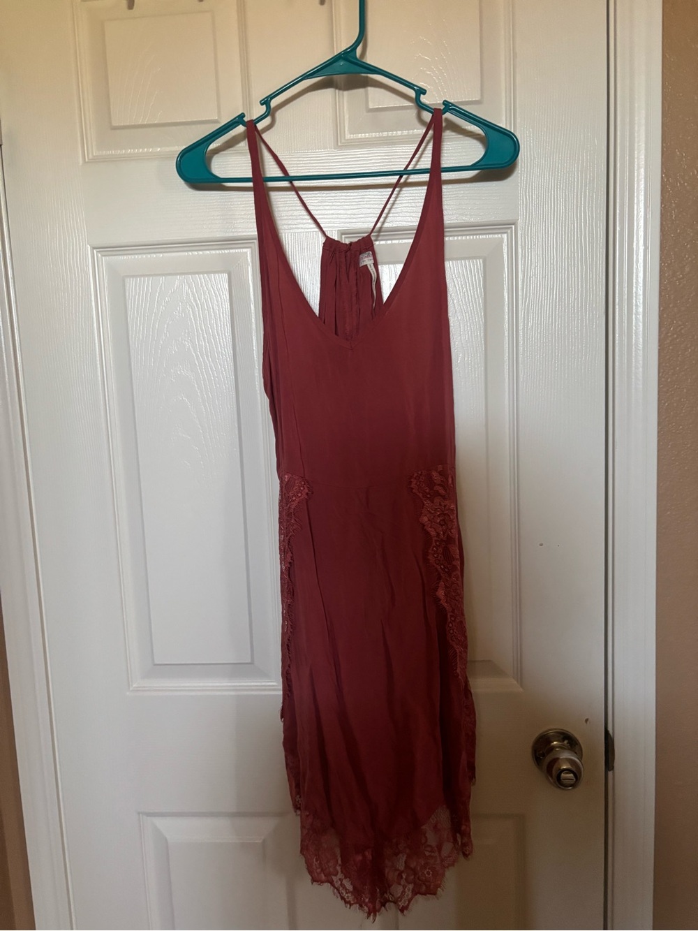 Free People Strapless Lace-Trim Slip Dress in Rust